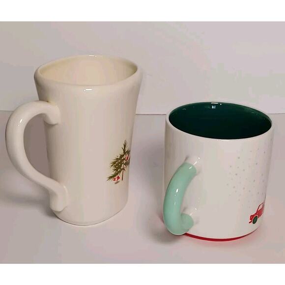 2 Hallmark Christmas Mugs Santa Reindeer Watching Tea Coffee Cup 16 oz - Picture 15 of 16